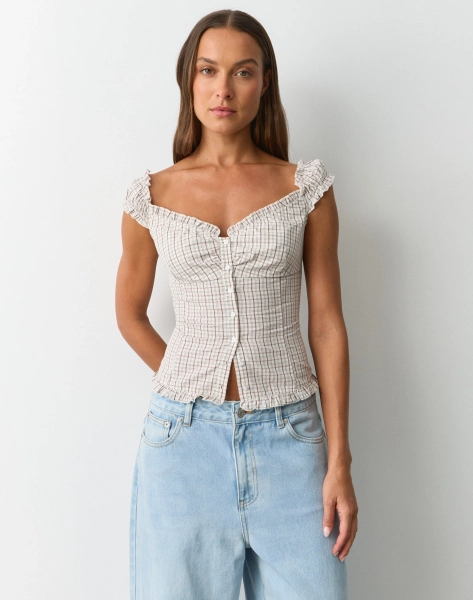 Gingham Frill Button Up Blouse