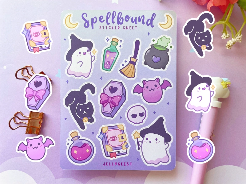 Spellbound Sticker Sheet | Cute for Planners Bullet Journal Notebook or Scrapbook | Halloween / Pastel Goth