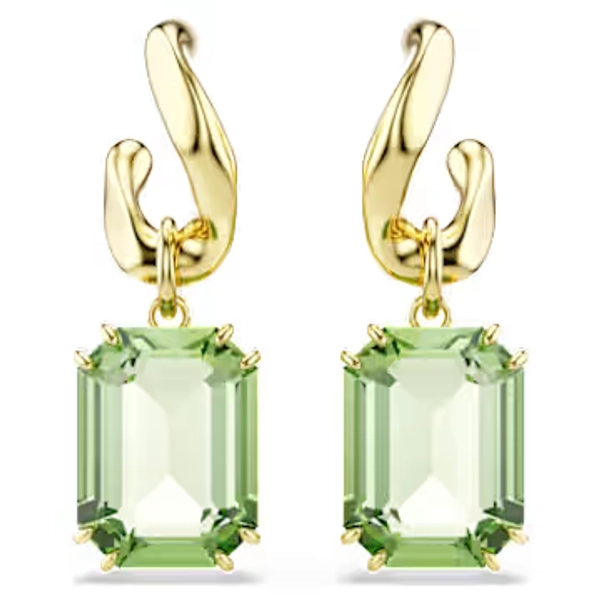 Millenia drop earrings, Octagon cut, Green, 18K gold finish