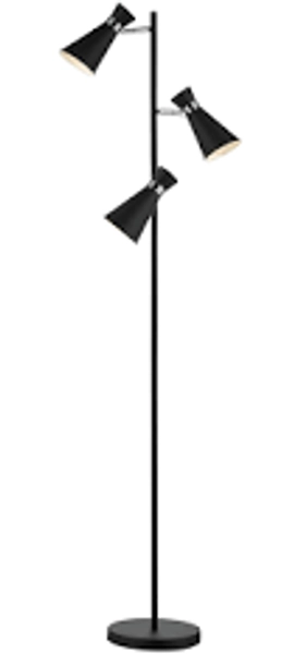 där Ashworth 3 Light Floor Lamp Matt Black and Polished Chrome