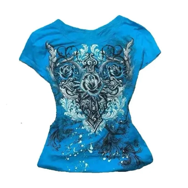 Y2k Grunge Rhinestone Print T-Shirt