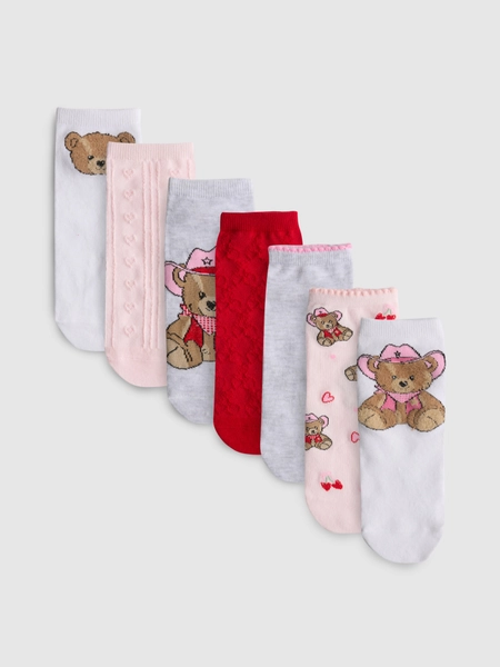 7pk Cotton Rich Bear Pattern Ankle Socks