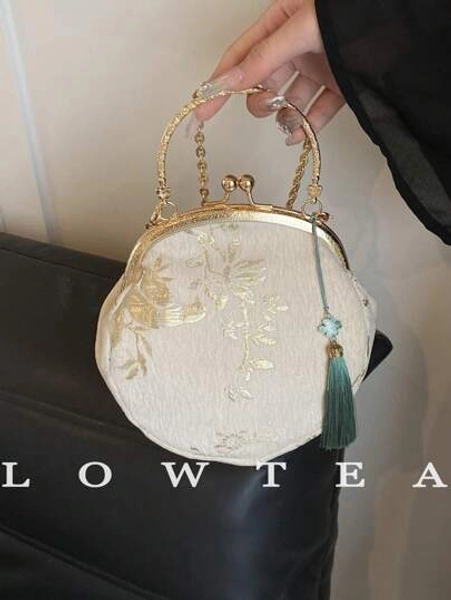 low tea Summer Crossbody Bag For Women, New Clip Mouth Hanfu Bag, Chinese Style Random Pattern Handbag, New Chinese Style Shoulder Crossbody Bag