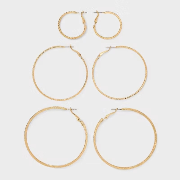Classic Thin Hoop Earring Set 3pc - A New Day™ Gold