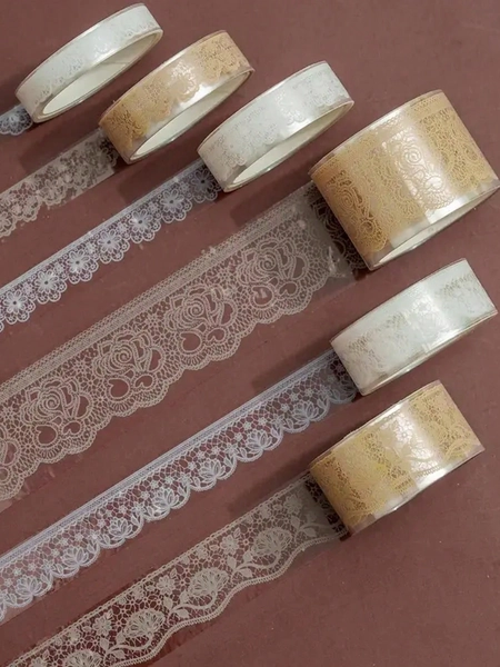 6 Rolls Lace Pattern PET Adhesive Tapes, Floral Decorative Tape Set, Transparent Sticky Masking Tapes, Suitable For DIY Crafts, Scrapbooking, Gift Wrapping, Journals, And More