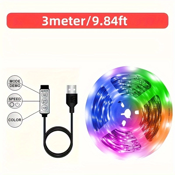 Smart RGB LED Strip Lights with USB - 44-Key Remote &amp; App Control, Music Sync, Color Changing, Dimmable, Blinking Timer for Bedroom and Living Room Decor