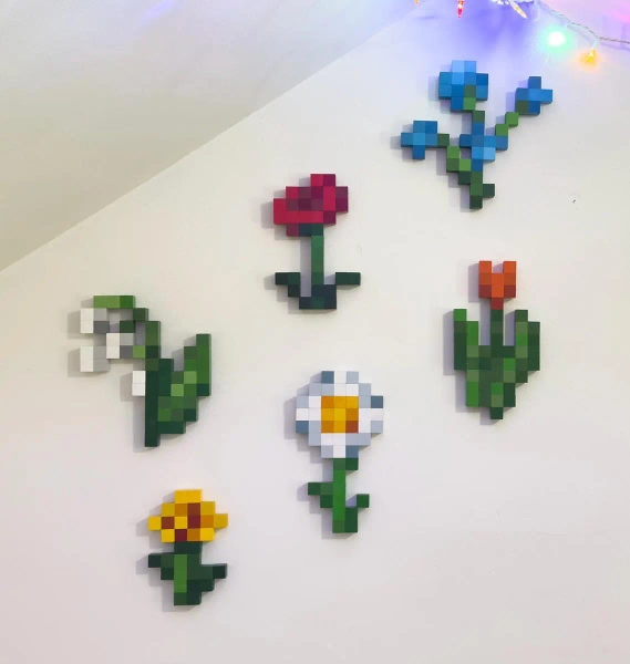Hand-Painted Minecraft Flowers - Wood Block Pixel Art - Wall Decor - You choose
