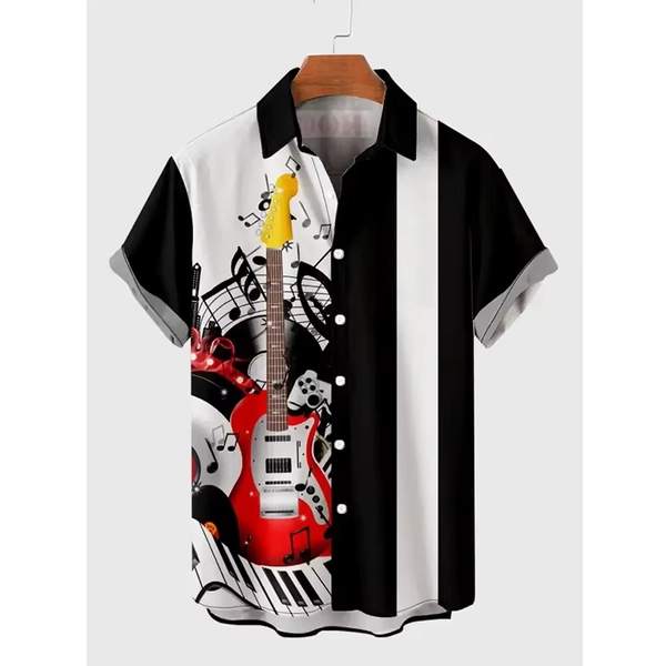 Hawaiian Men's Shirts Clothing Music Guitar 3D Print Men Clothing Summer Daily Short Sleeve Beach Fashion Oversized Lapel Blouse - AliExpress 