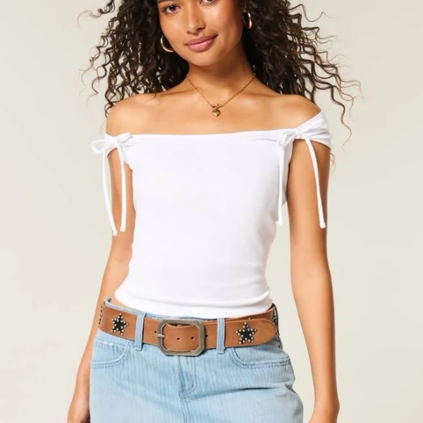 Hollister Off-The-Shoulder Tie Sleeve Top