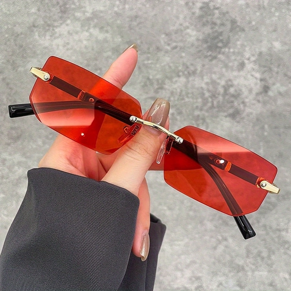 1pc/2pcs Luxury Rimless Business Rectangle Gradient Lens Unisex Fashion Metal Women Men Fashion Colored Lenses Alloy Vintage Rimless for Men Women Brand Designer Eyeglasses Male Female Driving Eyewear