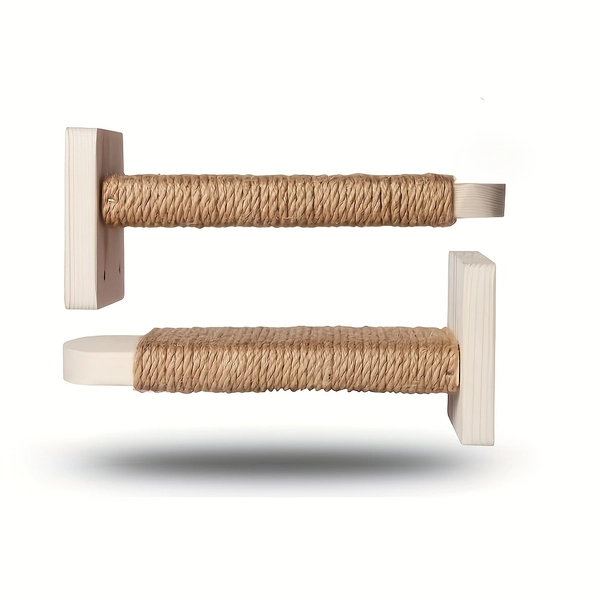 2pcs-Pack Wall-Mounted Cat Scratching Steps with Sisal Scratching Posts & Wood Steps - Multi-Level Cat Climbing Furniture Suitable for Cats, Space-Saving Cat Tree for Balcony,,, Cat Tower for Pets