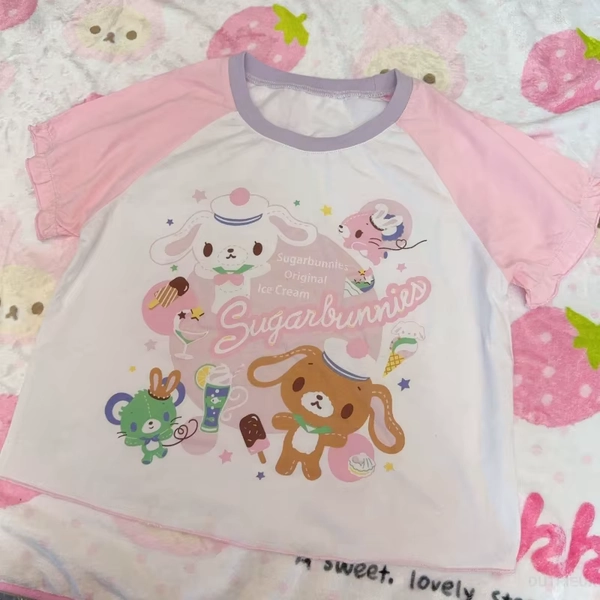 Japanese Kawaii Cartoon Print Tops Harajuku Patchwork Lolita T-shirt Women Y2k Aesthetic Ruffled Short Sleeve Fairy Grunge Tee - AliExpress 200000345