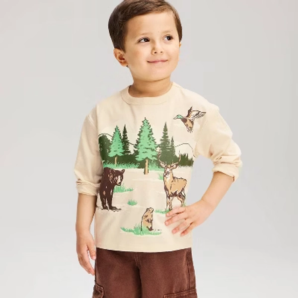 Toddler Boys' Long Sleeve Oversized Graphic T-Shirt - Cat & Jack™ Cream 5T
