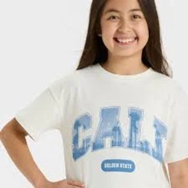 Girls' Short Sleeve Oversized Cali Graphic T-Shirt - Cat & Jack Cream