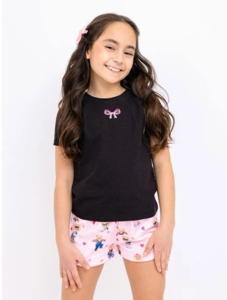 Preppy Goose Sequin Girls Bow Short Sleeve Tee