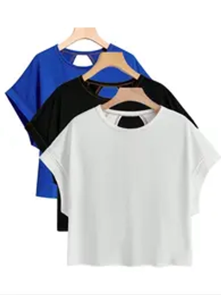 Women's Basic Minimalist Solid Color Round Neck Batwing Sleeve Tee, Casual Loose Short Sleeve T-shirt for Summer, Ladies Clothes for Daily Wear, Tops