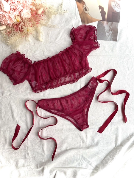 2pcs   shoulder strapless see lace     set - Temu