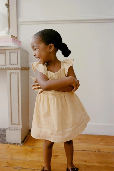 BOW LACE TRIM DRESS - Yellow - 1½ years (33,9 INCHES)