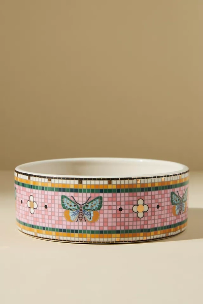 The Bistro Tile Large Stoneware Dog & Cat Bowl: Garden Edition