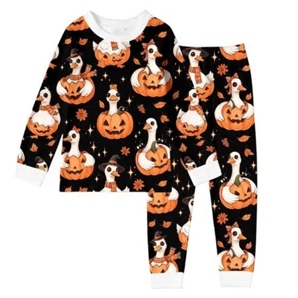 Byoo Big Girls Halloween Pumpkin Graphic Long Sleeve Pajamas