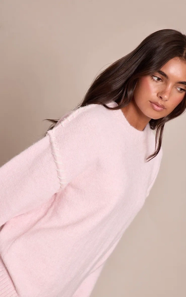 Pink Blanket Stitch Knit Jumper