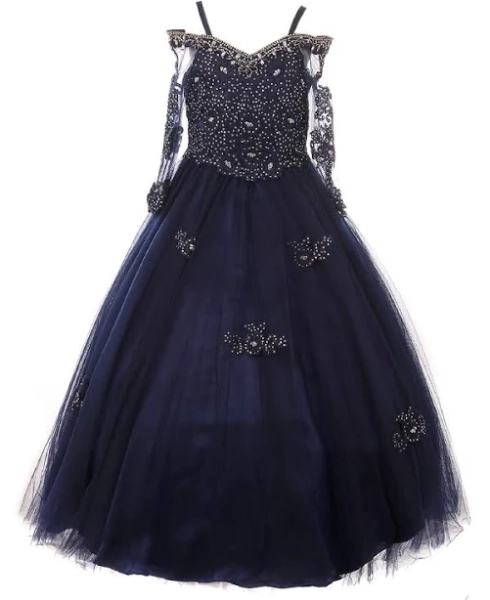 Girls Off Shoulder Rhinestone Pageant Dress