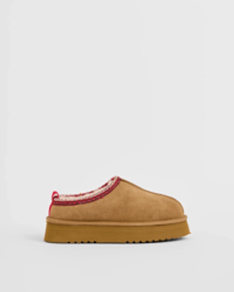 Australian Design Ugg Sheepskin and Leather Tape Collar Mule - Chestnut