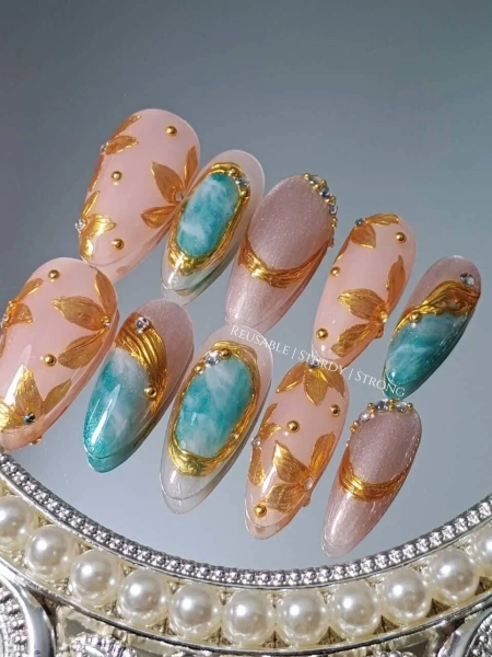Coastal Flower Garden | Reusable Sturdy Strong Gel Fake Acrylic Nails | short medium long press on nail's, small personalised gifts | xwj63