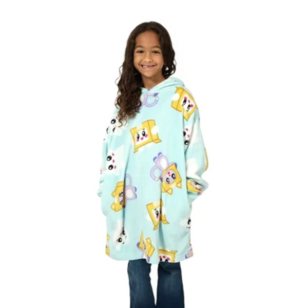 LankyBox All-Over Character Print Long Sleeve Youth Blue Kids Wearable Hoodie Blanket-S/M