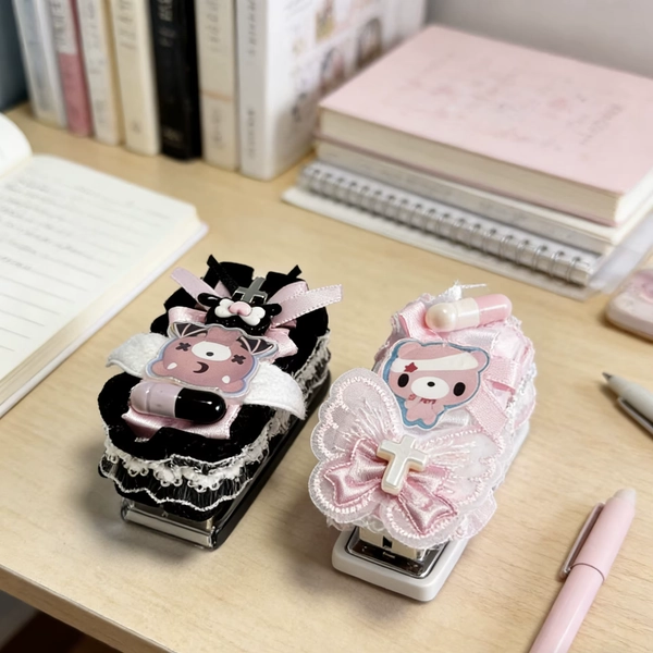 Cute Mini Stapler with Pink & Black Lace Decor – Kawaii Devil Bear Desk Accessory for School & Office - AliExpress 21