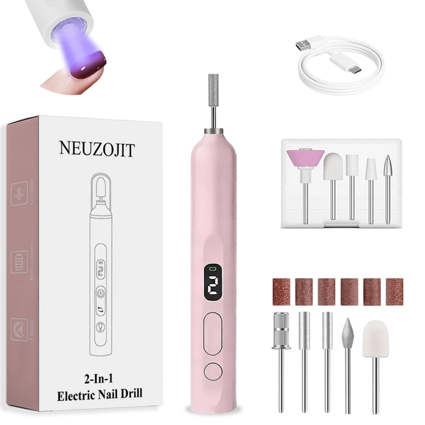 NEUZOJIT Cordless Electric Nail Drill With LED Light & UV Lamp, Rechargeable Manicure Pedicure Kit, Hand Foot Care Tool, Nail File Set For Thick Nail Toenail Cuticle Removal, Professional Nail Drill