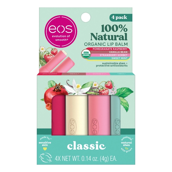 eos 100% Natural & Organic Lip Balm Variety Pack, 4 0.14 OZ Sticks