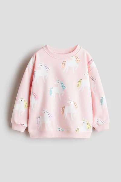 Printed Brushed-Inside Sweatshirt - Light pink/unicorns