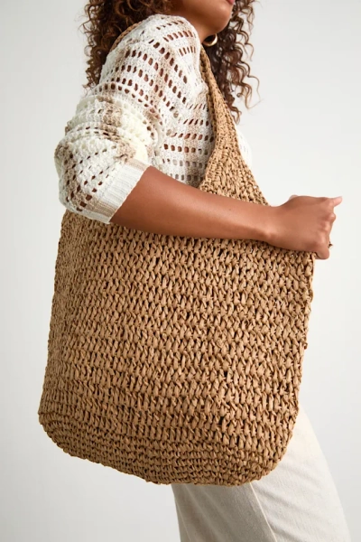 Kaniela Light Brown Raffia Woven Tote Bag 
