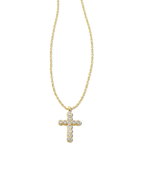 Cross Gold Pendant Necklace in White CZ