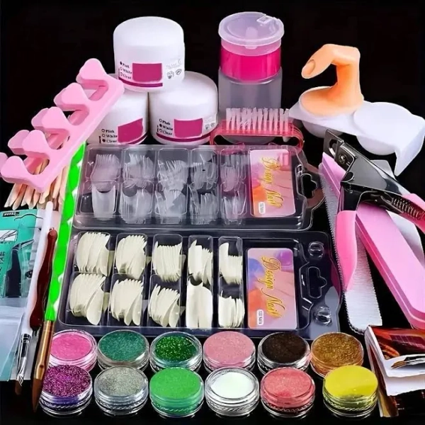 23 in 1 Acrylic Nail Kit for Beginners, 12 Color Glitter Acrylic Powder & Nails Extension Professional Nails Kit, Nail Kit Set Professional Acrylic