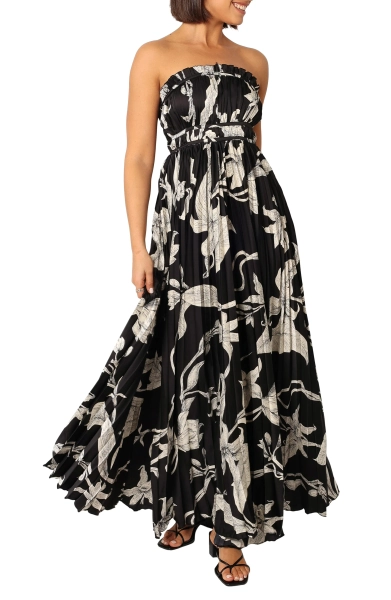 Angelique Floral Strapless Pleated Maxi Dress