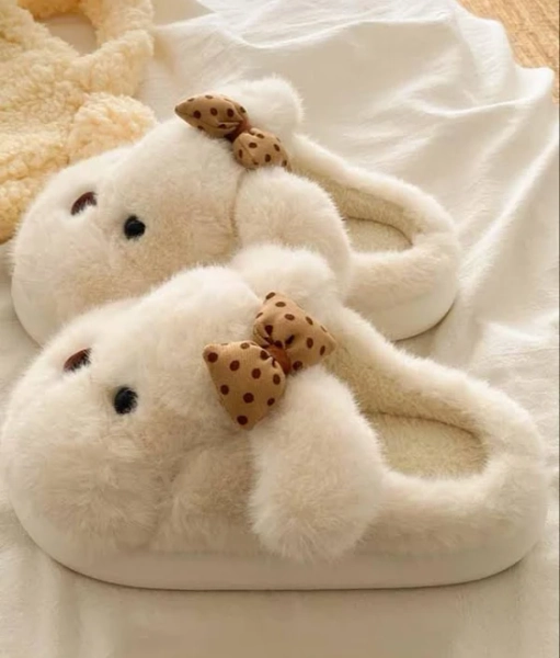 Cute Bow Plush Fur Slippers
