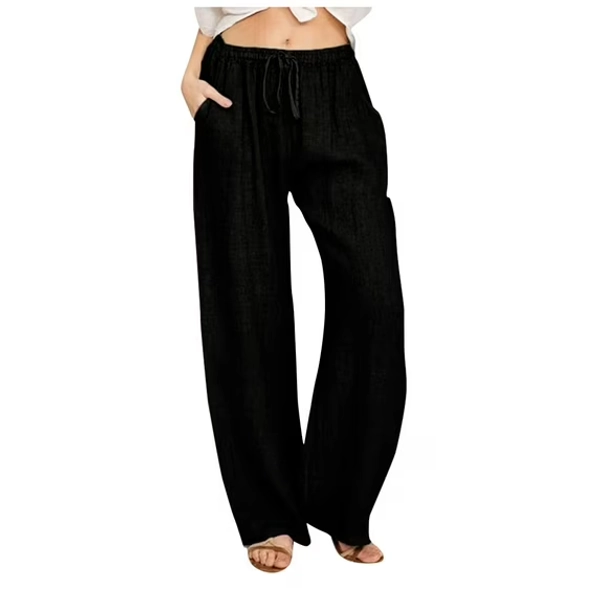 Women's Linen Pants Yoga Pants Cotton And Linen Solid Patchwork Pants Drawstring Elastic Waist Womens Trousers Long Straight Pants