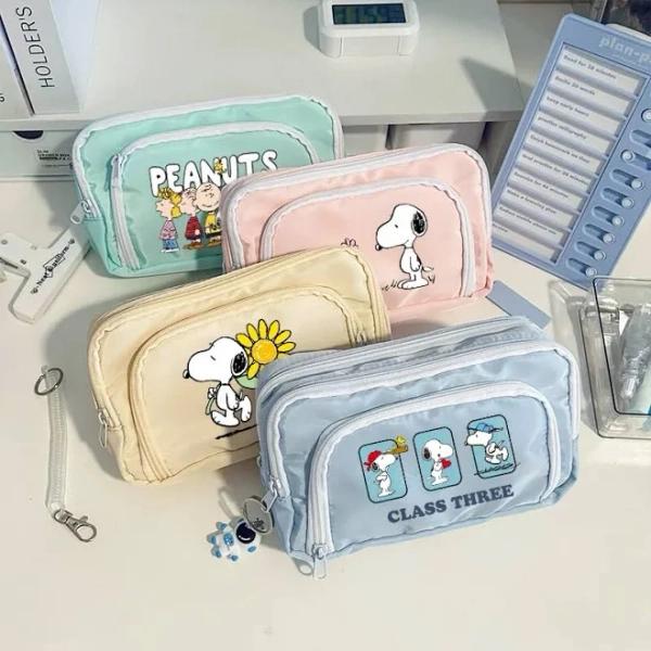 Snoopys Stationery Box Fashion Lagre Capacity Student Pencil Bags Ins Kawaii Cartoon Makeup Bag