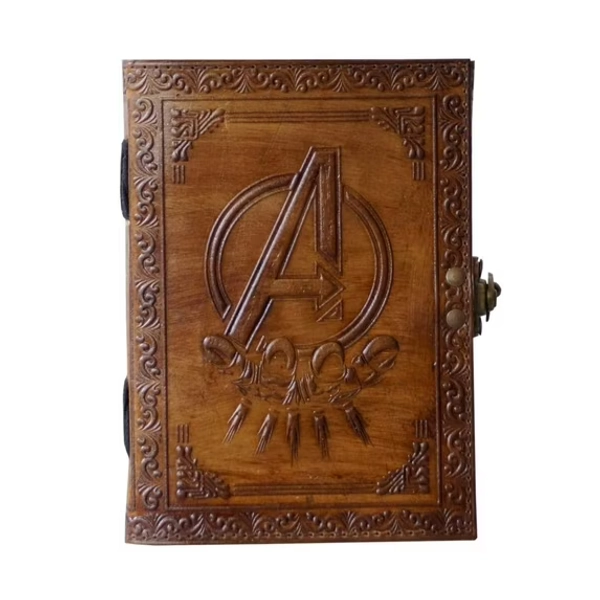 Avengers Marvels Logo Embossed Vintage Leather Sketchbook Journal Writing Notebook for Men & Women Leather Bound Notebook Daily Notepad 7x5 Inches.