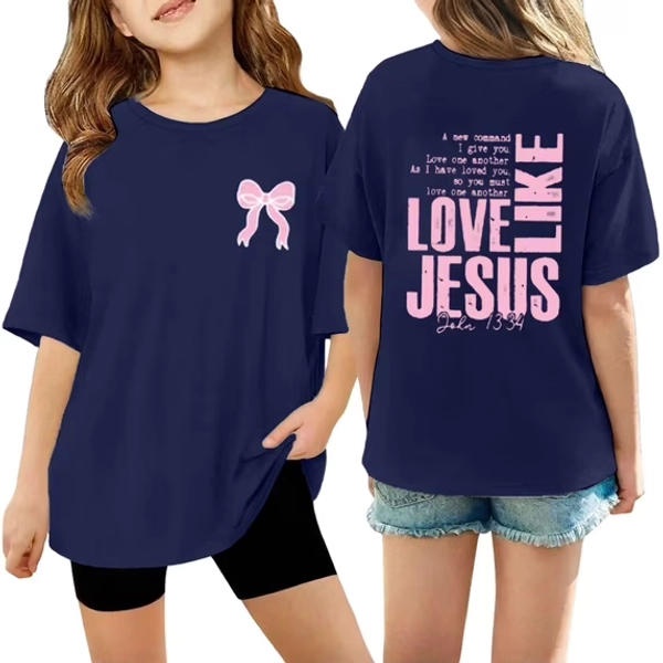 HAYIMI Kids O-Neck T-Shirts Bowknot Letter Printed Girls Tees And Shirts Fashion Casual Short Sleeve For Teen Youth Teenage Girls Birthday Tops