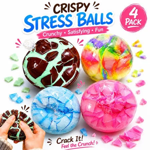4 Pack Crispy Stress Ball, Asmr Sensory Toys, Wax Cracking Squishies Toys with Crunchy Crackling Sound, Moldable Fidget Toys for Anxiety Relief, Age 3