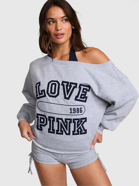 Medium Heather Grey Logo Off The Shoulder Fleece Sweatshirt - Size X-Small
