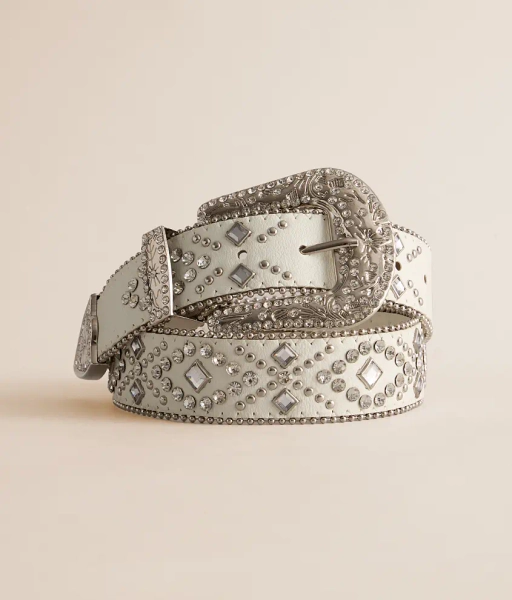 X-Large White Western Glitz Belt