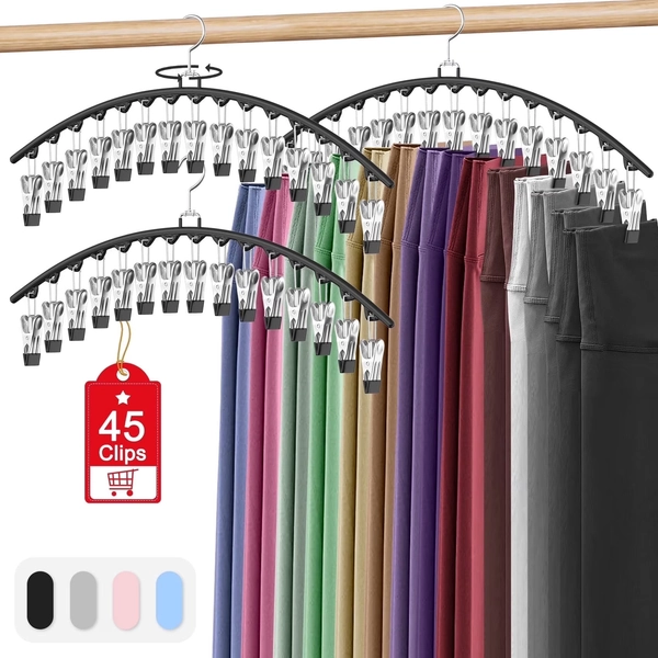 Scidweet 3 Pack Pants Hangers for Clothes with 15 Clips, Space Saving Clothes Racks Closet Organizers, Black - Walmart.com