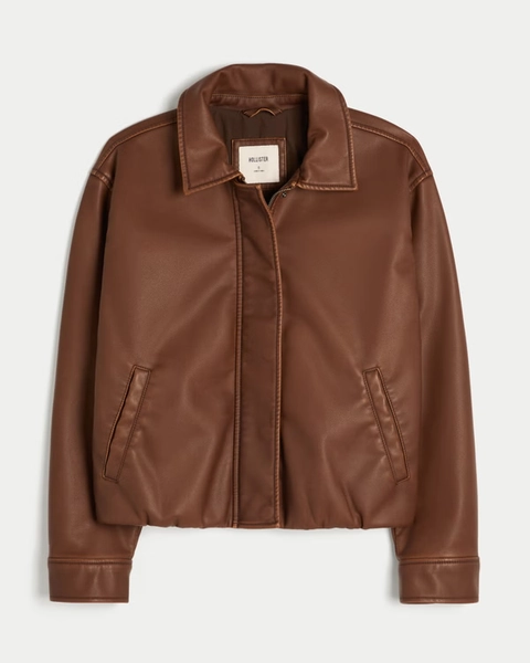 Faux Leather Bubble Bomber Jacket
