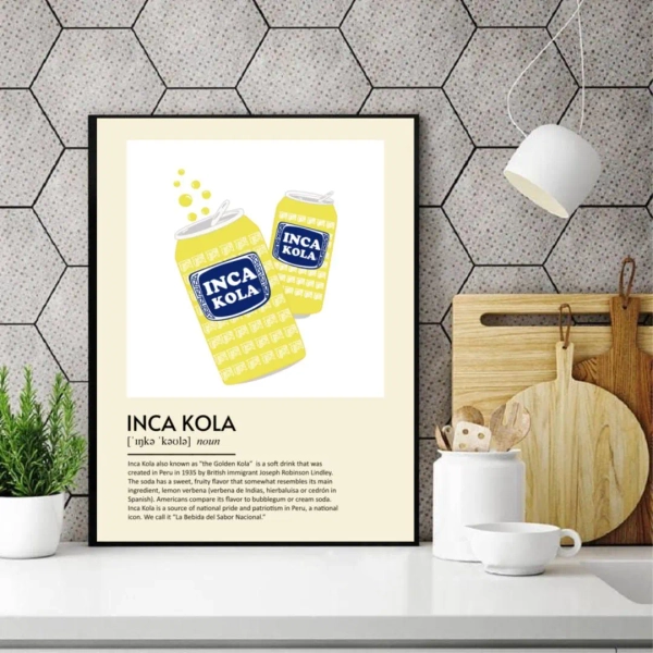 Vintage Inca Kola Poster, Peruvian Pop Art Soda Print, Retro Peru Wall Decor