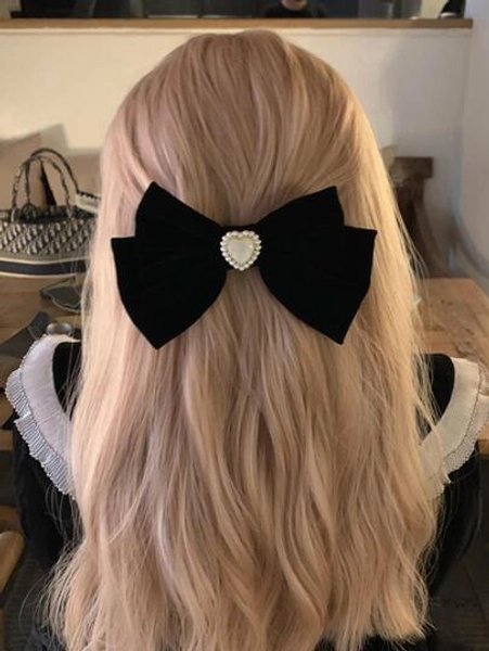 1 pezzo Fermaglio per capelli a forma di rosa nera con fiocco, adatto per acconciature quotidiane, abbinamento di abbigliamento e accessori, per occasioni reali, scolastiche, San Valentino, cose scolastiche, elegante, per college, outfit invernali da donna, fiocchi, carino