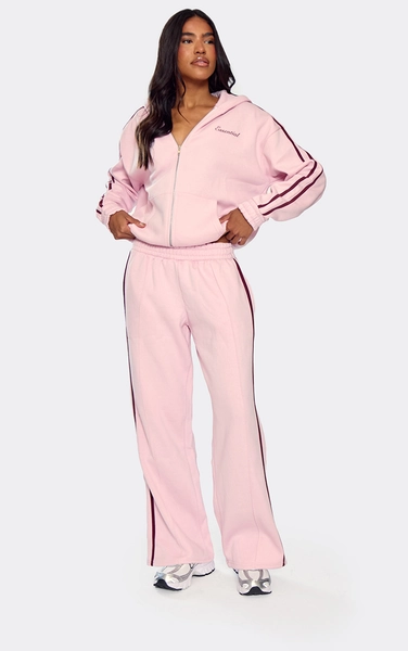 Oversized Mid Rise Contrast Stripe Wide Leg Joggers In Pink